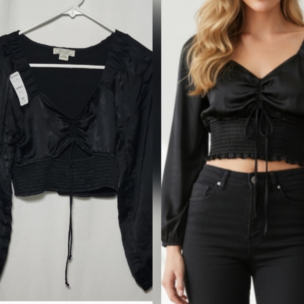 American Eagle Outfitters Black Ruched Blouse
